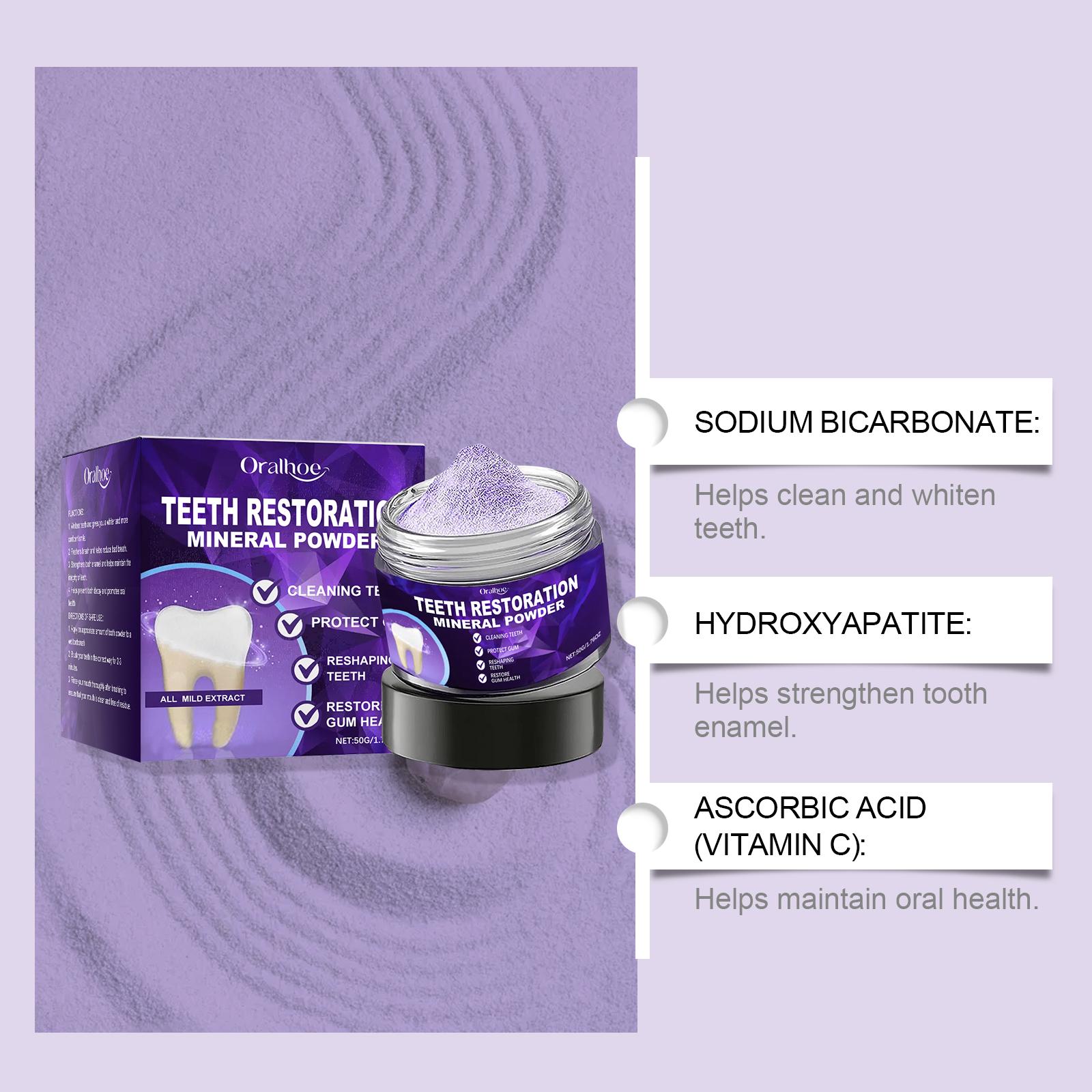 Oralhoe Purple Whitening Tooth Powder - Contains Hydroxyapatite, Removes Surface Stains, Whitens and Cleans, Strengthens Enamel, Long-Lasting Fresh Breath - Suitable for Daily Oral Care Toothpaste Sensitive Gentle Brightening