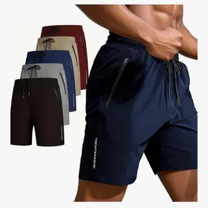 TechTraining Men's Letter Print Drawstring Shorts in Navy Blue Black Gray Red & Beige Colors with Side Zip Pocket Menswear