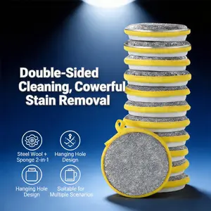 20 Pcs Round Double-Sided Non-Scratch Sponge Scrubbers - Camping & Hiking Waterproofing Pads, Household Kitchen Dishes, Pots & Sink Cleaning Tools