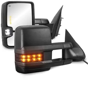Black Power Heated Smoke Signal Tow Mirrors Fit 2003-2007 Chevy Silverado GMC Sierra w/ Turn light, Clearance Lamps