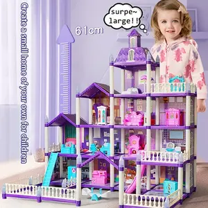 Dollhouse for girls, dollhouse with 11 rooms, with doll statues, dog, furniture, accessories, LED lights, toy house gift for girls ages3, 4, 5, 6, 7, 8, 9, 10