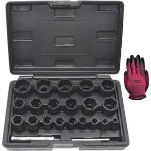 22 Pcs Bolt Nut Extractor Set, 1/2" and 3/8" Drive Wheel Lock Removal Kit for Extracting Damaged, Stripped Frozen Nuts & Screws Twist Set, Lug Nut Remover Tool