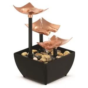 Golden Dew 3-Tier Tabletop Water Fountain with Natural River Rocks – Quiet Pump for Soothing Zen Ambiance – Battery-Powered (2 AA) – Perfect for Home or Office Décor