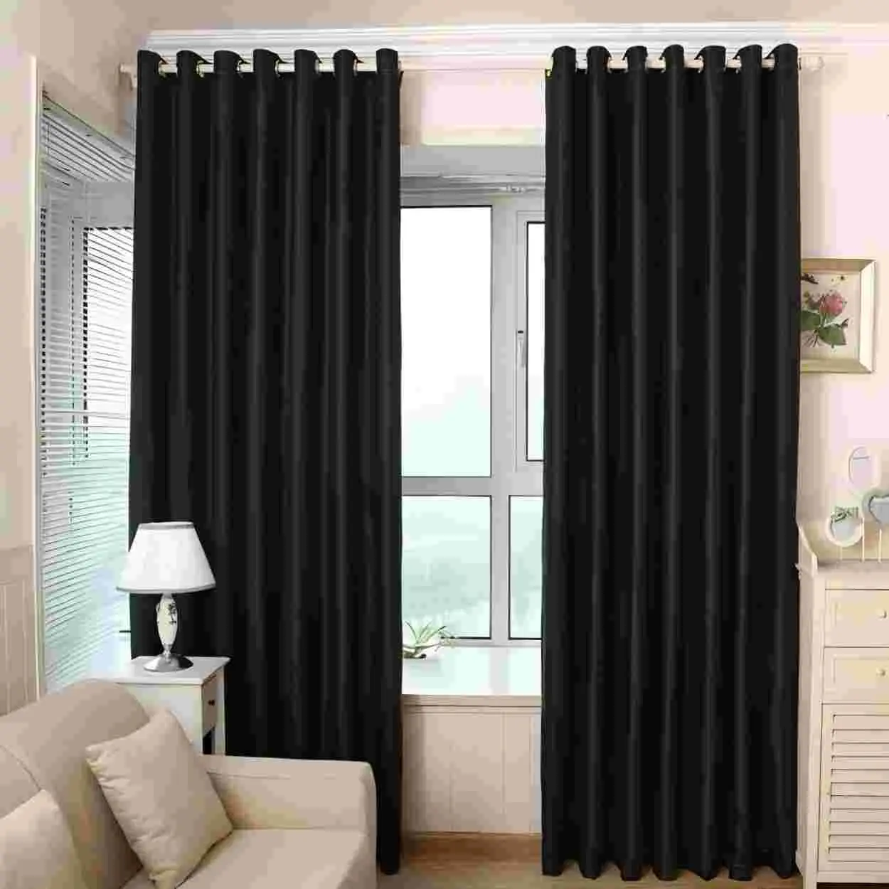 Solid Color Blackout Curtain, 2 Counts Modern Simple Window Curtain, Window Drapes for Home Living Room Bedroom Study Room, Room Decor Curtain, Home Decorative Curtain