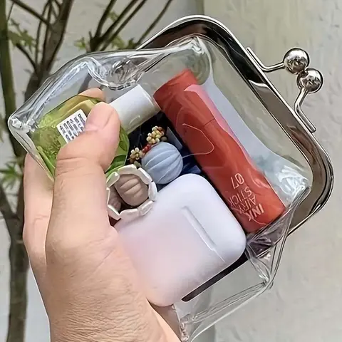 3-Piece Transparent Plastic Coin Purse Set with Kiss-Lock Closure, Travel Mini Pouches for Daily Use, Travel Essentials, Travel Organiser Set
