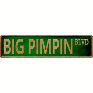Big Pimpin Blvd Street Sign, Vintage Tin Sign Street Funny Metal Sign Wall Decor for Bedroom Home Bar Garage Art Gift 4 x 16 inch