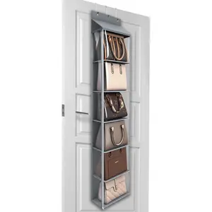 Over The Door Purse Organizer & Purse Shelf for Closet – Handbag Storage Organizer with Purse Hanger. Perfect for Scarves, Hats, and Leggings. S (11.8'' x 5'' x 51.6''), Grey