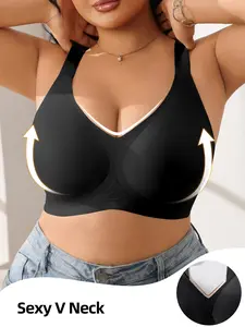 Women's Jelly Bra Wide Strap Lift Up Full Coverage Soft Support Fitted Plain Gel Bra, Medium Support All Seasons Sexy Style Womenswear