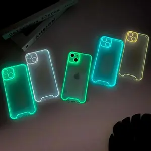 Luxury Night Light Luminous Phone Case For iPhone 11 12 13 14 15 Pro Max XS XR X Plus Shockproof Bumper Cases Cover