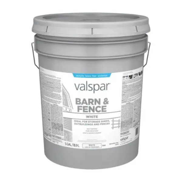 Valspar 009.0029048.008 5 gal Flat Latex Exterior Paint - White, for Fences, Sheds, Barns, Easy Cleanup