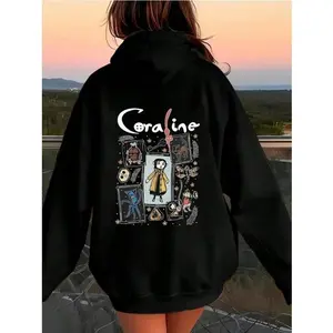 Casual Cartoon Graphic Print Long Sleeve Drop Shoulder Hoodie with Pocket