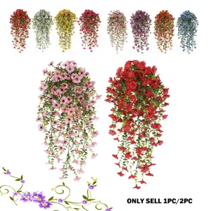 Artificial Potted Plant, 2 Counts Faux Flower Hanging Basket, Decorative Flowers for Home Garden Party Wedding Balcony, Artificial Outdoor Flowers