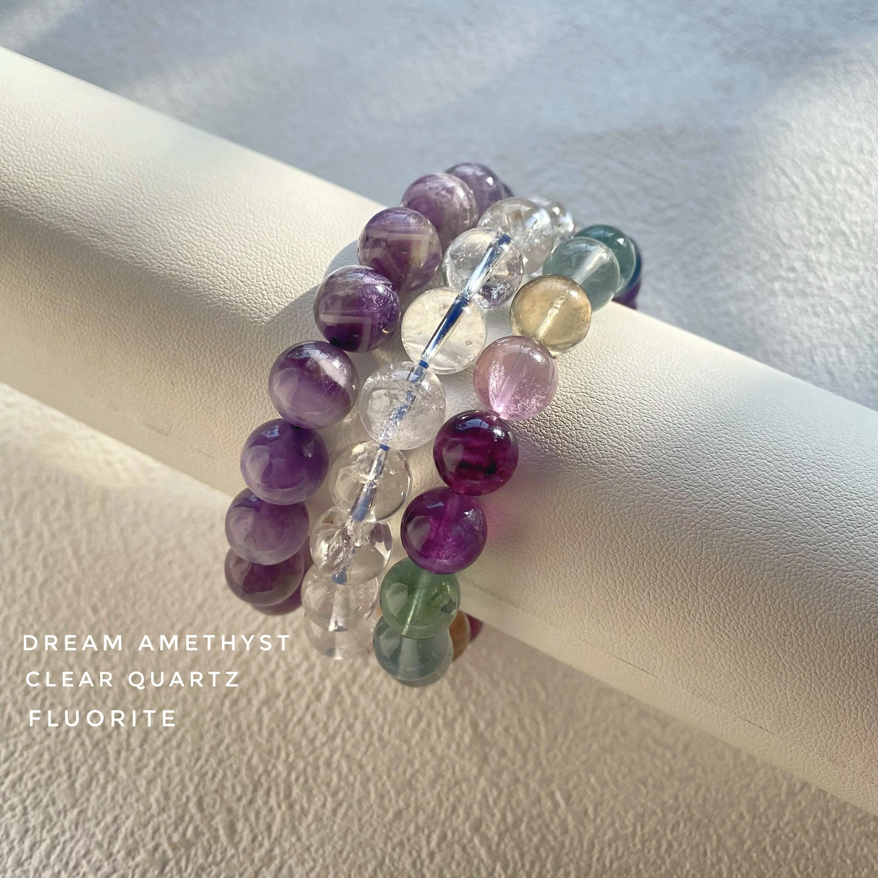Healing Energy | Natural Crystal Bracelect Set - Dream Amethyst,Clear Quartz,Fluorite