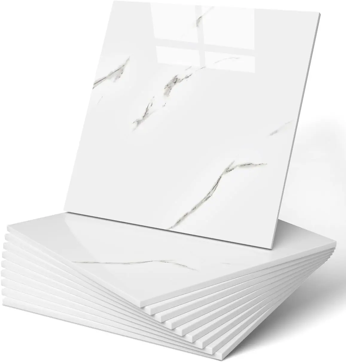 10pcs Peel and Stick Shower Waterproof Marble Tiles Wall Panels, 11.8"x11.8" Self-Backsplash, for Home,, Living Room White (Not Real Tile).