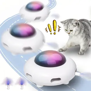 "Interactive Cat Toy，Electric Cat Toys for Moving Concealed Feathers，USB Rechargeable，White，Entertainment with 6pcs Feathers -UFO"