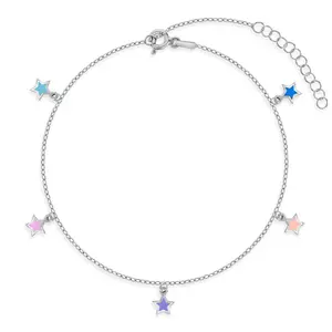 Enamel Star Dangle Preteen / Teen Anklet 7.5-9.5 - Sterling Silver
