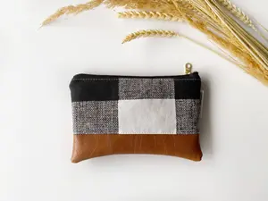 Coin purse in black and white buffalo plaid