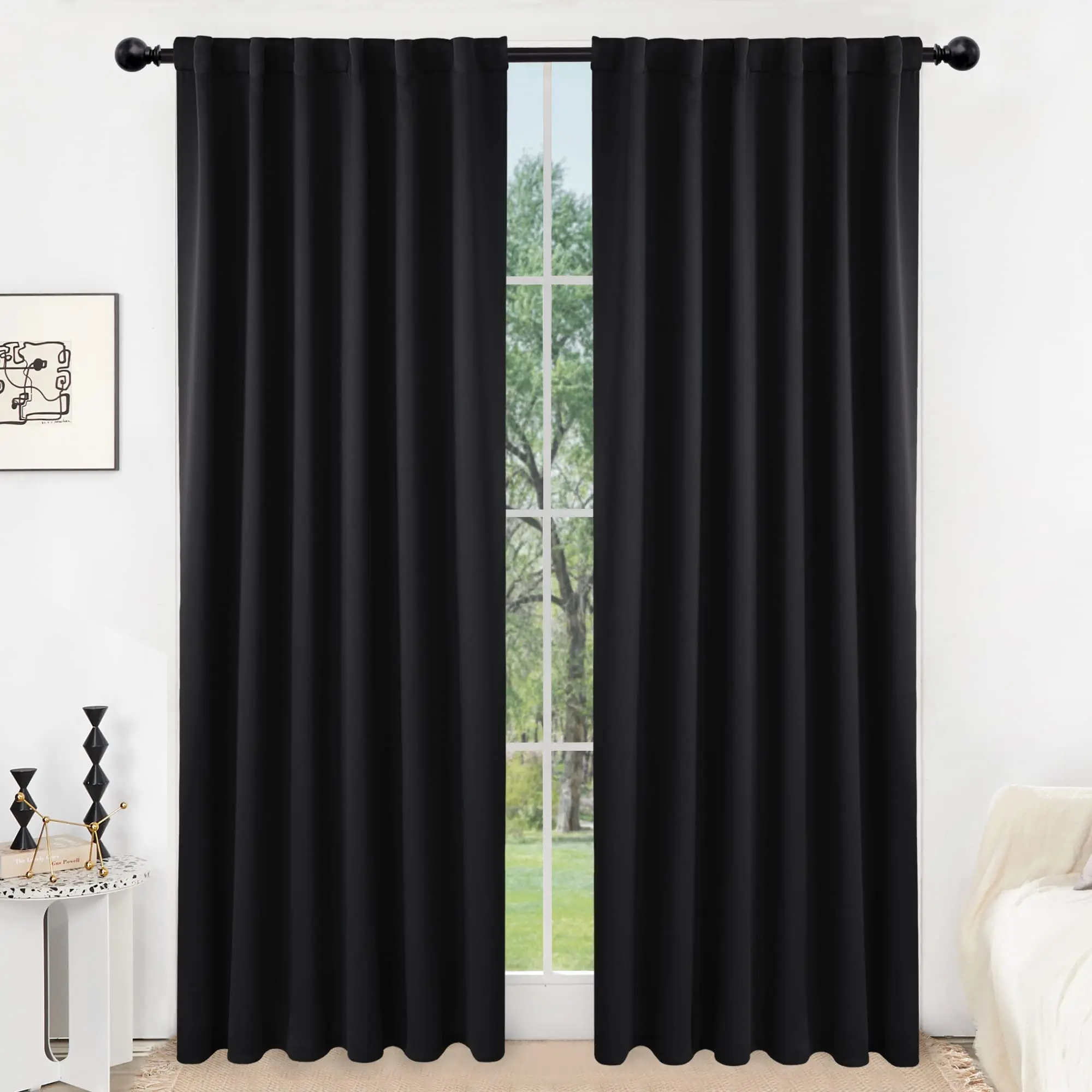 Back Tab and Rod Pocket Blackout Curtains 2 panels — Deconovo Thermal Insulated Room Darkening Curtains