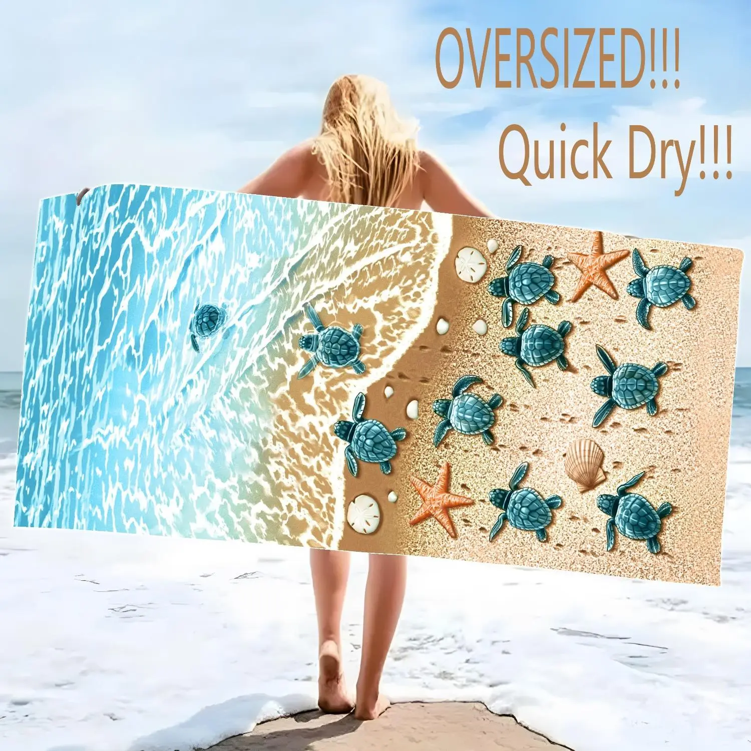 Oversized Microfiber Beach Towel Featuring Playful Sea Star and Turtle Graphics Lightweight and Stylish 30x60 Inch Travel Must Have