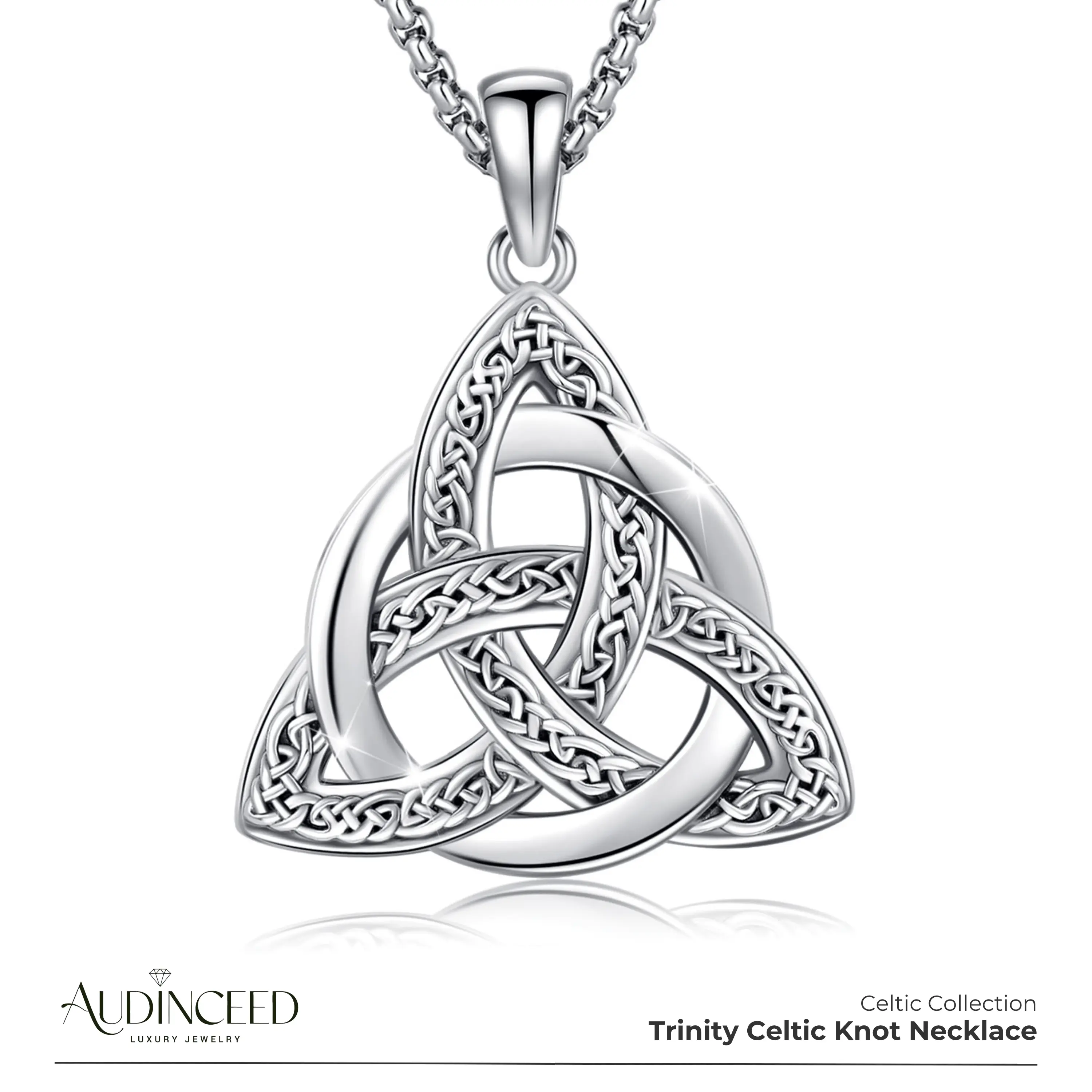 Audinceed Celtic Knot Necklace, S925 Sterling Silver Celtic Trinity Knot Silver Witch VIntage Y2K Fashion Witch Witchy Style Necklace Pendant Irish Jewelry Nudo de celta plata Amuleto de Proteccion Gift for Men Women