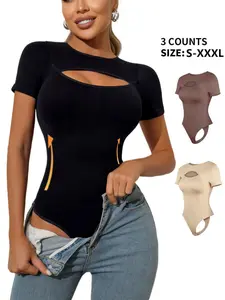 Sexy Hollow Out Slimming Short Sleeve Top, Trendy European Style Women's Innerwear, Tight-Fitting One-Piece Jumpsuit, Stretchy Bodysuits