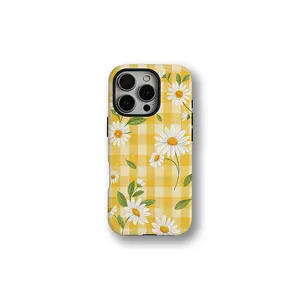 Yellow Gingham Daisy Luxe Case - Bright Cheerful Statement, Floral Design Compatible with iPhone 17 16 15 14 13 12 11 X Plus/Air/Pro Max/Pro & Samsung Galaxy Series, Tough Phone Case iphone 14 Protective Durable