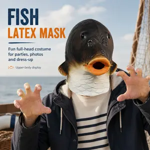 Funny Carp Fish Head Mask, Realistic Animal Latex Full Head Mask, DIY Trim Halloween Party Cosplay Costume Prop for Adults, Hyper Realistic Mask