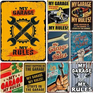 8x12inch My Garage My Rules Metal Signs Vintage Posters Plate Wall Decor for Garage Repair Shop Bars Cafe Clubs Pubs Retro Decoration