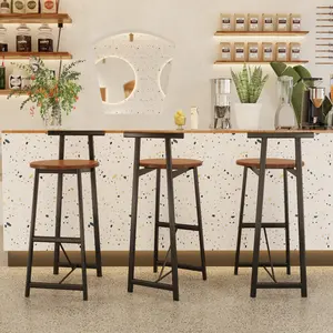 Bar Stool Set of 3 Counter Height Barstools with Back Armless Dining Chairs for Kitchen Island (Black & Walnut Brown)