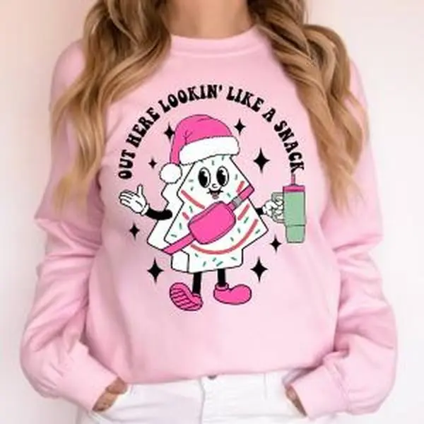 Out Here Looking Like A Snack Cake Sweatshirt, Christmas Tree Cake Gift For Men And Women, Little Debbie Christmas Tree Cake Crewneck Sweater, Boojee Out Here Lookin Like A Snack Shirt, Funny Sweater Trendy