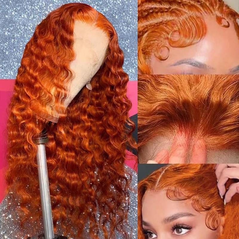 Ginger Wig Human Hair 13x6 Deep Wave Lace Front Wigs Human Hair Curly Wigs HD Transparent Lace Frontal 350 Colored Human Hair Wig Pre Plucked 180% Density 30 Inch