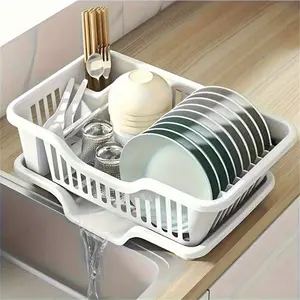 Large Plate Rack with Drain Board, Dish Drainer, Commercial Cutlery Holder, Kitchen Sink Organizer, Saves Countertop Space, Ideal Mother's Gift, Small Apartments