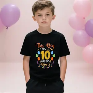 10th Birthday Party Outfit for Boys and Girls Quick-Dry Number 10 Balloon T-Shirt Dark Blue/Black/Gray/White/Red Breathable Crew Neck T-Shirt Suitable for 10th Birthday Decorations Party Gifts School Use Ideal 10th Birthday Gift KD10269456