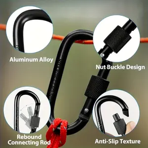 6-pack D-ring Hiking Clasp with Screw Door, Aluminum Alloy Keychain Hiking Clasp, Suitable Multi-occasion Outdoor Gear, Holiday Theme, Black