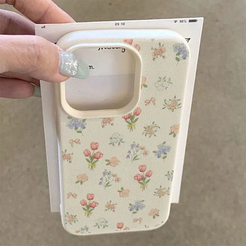 Anti-Drop Floral Pattern Tpu Phone Case, Compatible with iPhone Models 11-16 Pro Max, Soft Protective Cover, Stylish Leather Texture Design