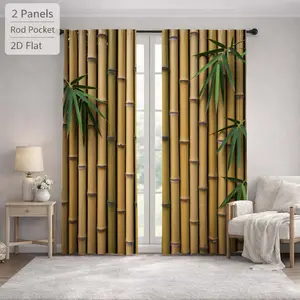2Pcs Nature Bamboo Forest Pattern Sun Blocking Curtains Digital Printed Rod Pocket, Window Treatment For Bedroom Office Kitchen Living Room Study Home Decor