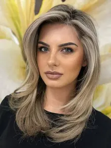 16 Inch Short Gradient Wig with Bangs, Straight Hair, Natural Sewn Parting, Synthetic Machine Made Wigs, Perfect for Parties and Evening Events, Natural Looking Wigs, Synthetic Fiber Wig