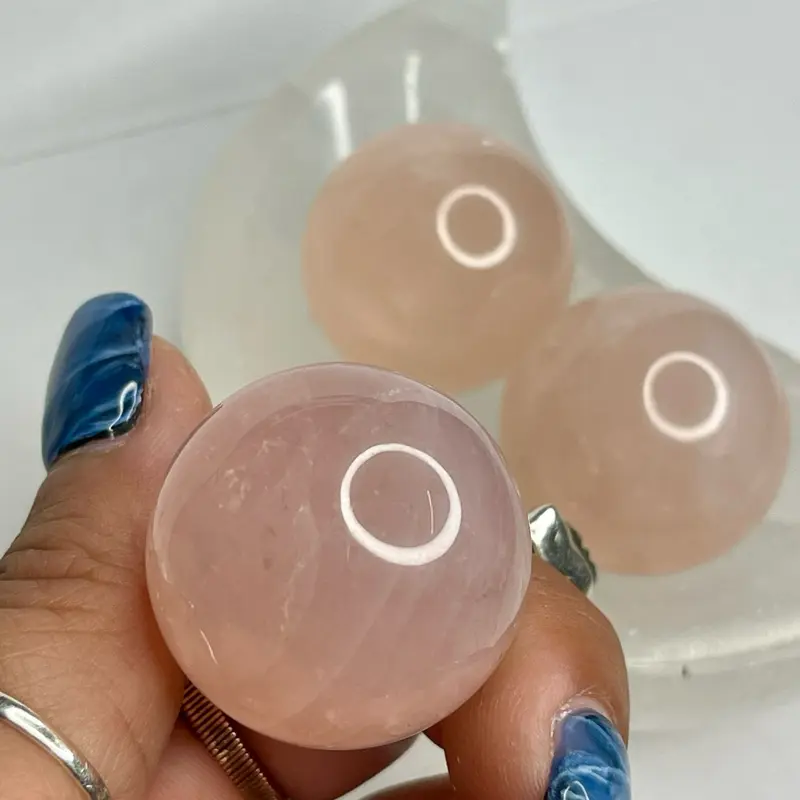 Rose Quartz Mini Sphere - Rare Stone Carving Collectible for Love, Patience, Healing, Forgiveness, Hope, Heart, Trust (Ideal for Scorpio, Taurus), Feminine