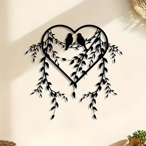 Heart Shaped Wall Art, Metal Wall Decor, Bird & Vine Design Wall Hanging Decor, Wall Decor for Home Living Room Bedroom Garden, Garden Accessories
