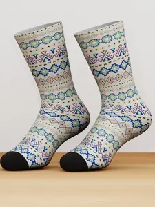 Unisex Boho Aztec Geometric Crew Socks, Vintage Tribal Casual Streetwear Socks
