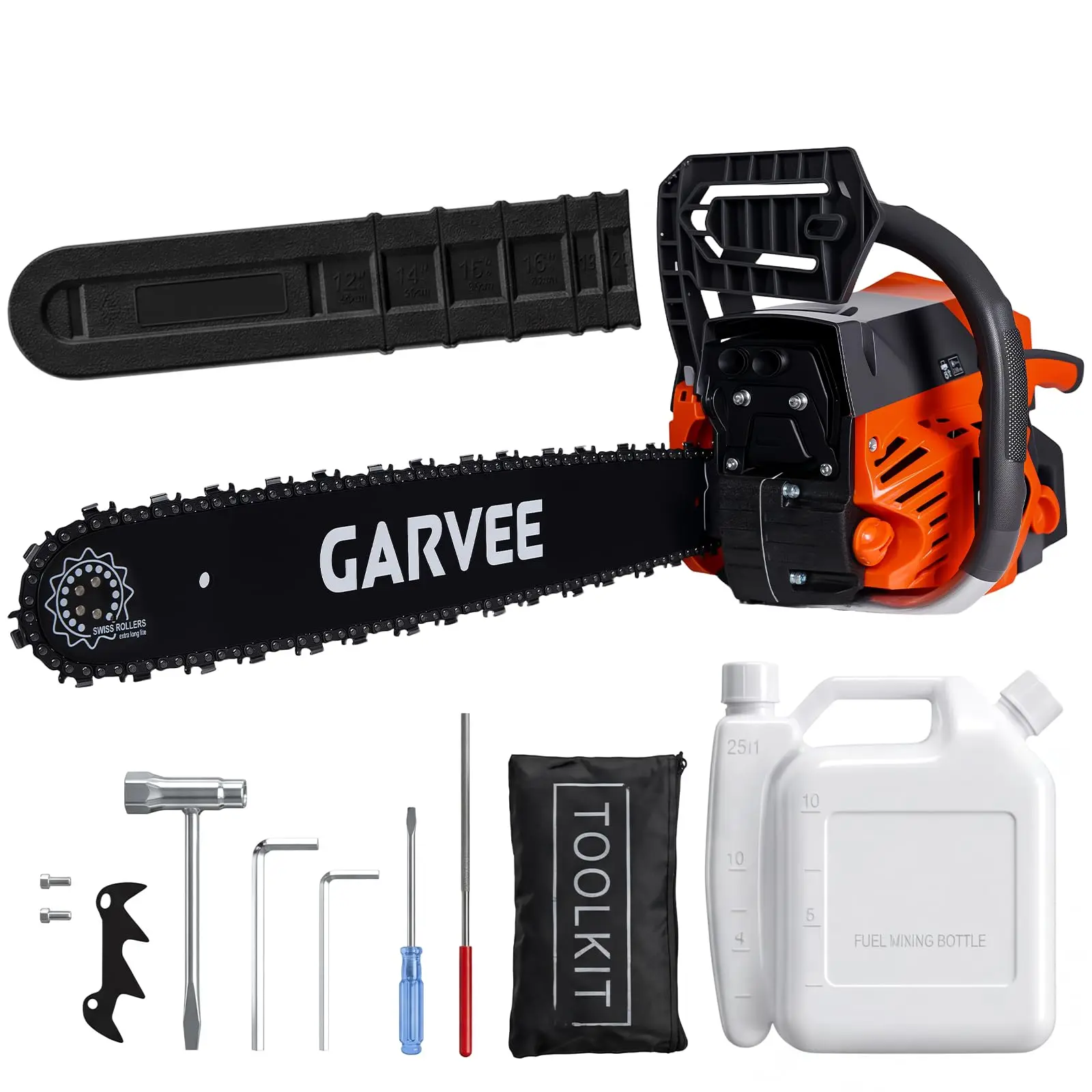 Garvee 2-Stroke Gas Chainsaw Set, 18 Inch Cutting Bar with Non-Slip Handle, Heavy Duty Gas Powered Saw for Wood Cutting & Tree Felling, Practical Outdoor Power Tool Suitable for Farm, Ranch & Yard Work, 5200 Orange