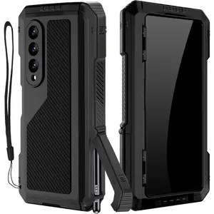 Fin Tough Case For Samsung Z Fold 7 6 5 4 S25 Ultra S24 Plus Metal Heavy Duty Aluminum Shockproof Cover Built-in Stand Screen Film