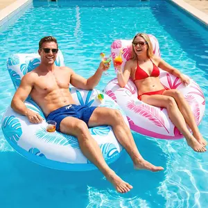 Inflatable Pool Floats for Adults, Heart Shape Pool Lounge Float Chair with Cup Holders and 50W Fast Electric Air Inflator, Blow up Floaties Pool Toys for Beach,Lakes, Pool Summer Singles Party