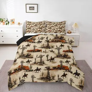 Vintage Western Decor Bedding Set Soft for Boys Girls,Wild Western Cowboy Comforter Set Rodeo Cowboy Style Duvet Quilt Microfiber Bedroom Decor