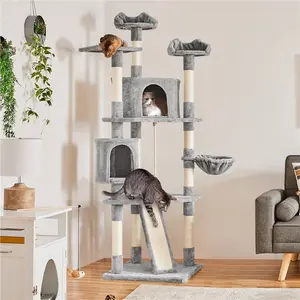 Costoffs 79" Cat Tree for Multiple Cats Stable Base Sisal Ramp Plush Condos Anti-Toppling Kit for Small-Medium Cats,summervibes