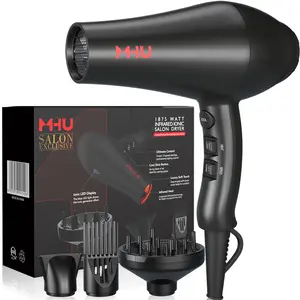 Lightweight Hair Dryer with Negative Ion Technology - 3 Heat & 2 Speed Settings, High Airflow & Ultra-Quiet Design, Cool Shot Button for Styling, 2 Attachments (Nozzle & Diffuser), Reduces Frizz - Perfect for All Hair Types (Black)