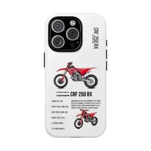 250 RX Racing Specs Off-Road Dirt Bike Motocross Graphic CRF Smartphone Case - Tough Rubber Polycarbonate Cover, Rugged Automotive Aesthetic, Shockproof Protection for iPhone 17 Pro Max,16,15,14,13,12,11 | Mobile Phone Accessory