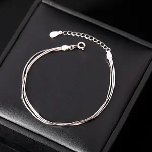 2PCS-Sterling Silver Three Layer Snake Bone Bracelet for Women Korean Fashion Snake Bone Chain Bracelet Hip-Hop Party Jewelry