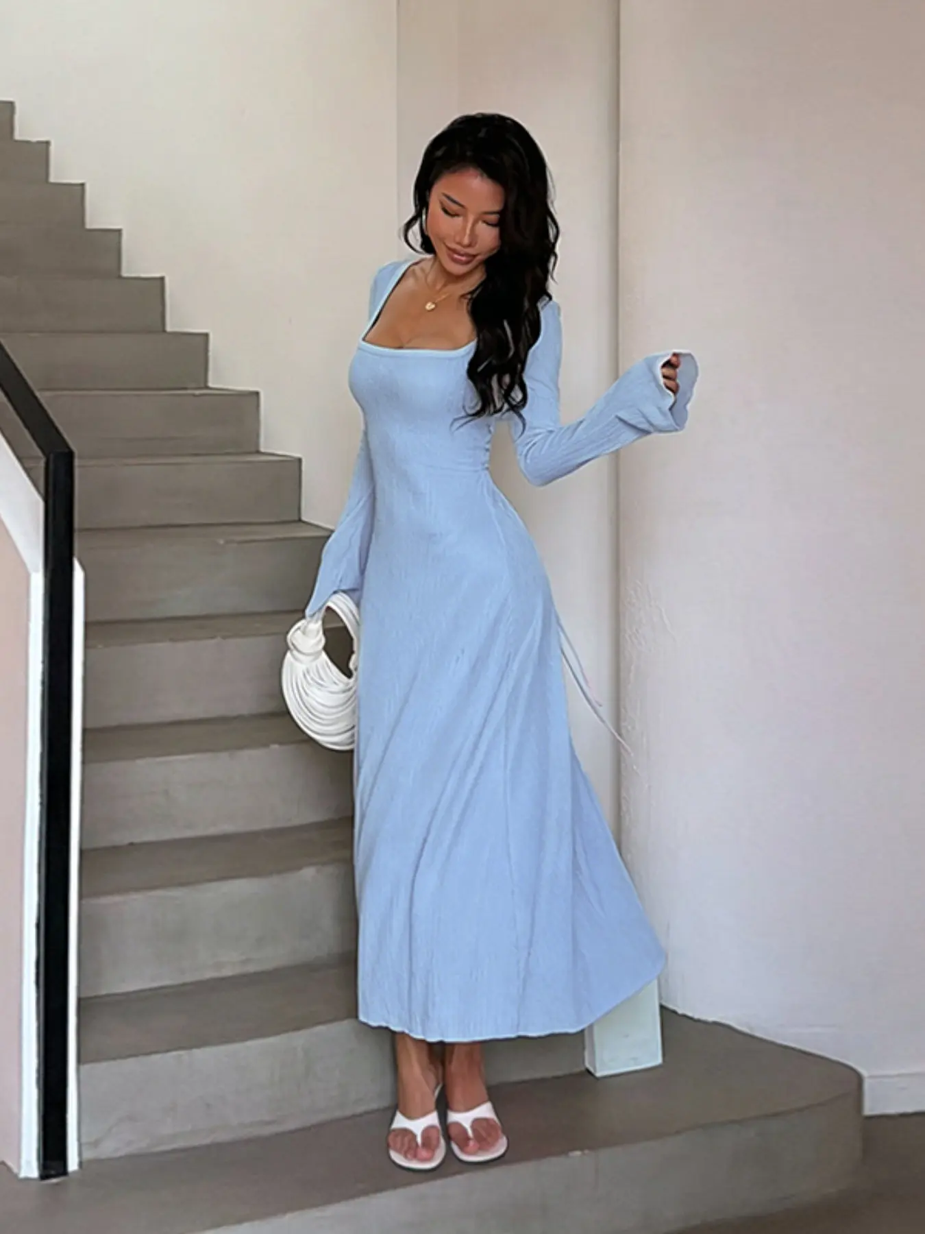Women's Plain Lace Up Tie Back Flounce Sleeve Dress, 1 Count Chic Elegant Square Neck Long Sleeve A Line Dress for Formal Party Holiday Wedding Guest, Ladies Spring&Fall Clothes - TikTok Shop Women's Plain Lace Up Tie Back Flounce Sleeve Dress, 1 Count Chic Elegant Square Neck Long Sleeve A Line Dress for Formal Party Holiday Wedding Guest, Ladies Spring&Fall Clothes - TikTok Shop