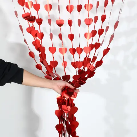 Valentine's Day Love Heart Shaped String Curtain, 1x2m Wedding Party Background Decor, Home Decoration, Perfect Gift Idea, Party Decoration Supplies, Wedding Party Decorations, Valentines Photo Backdrop, Backdrops For Photoshoot